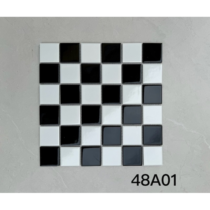 Gạch Mosaic Gốm Sứ Mix Trắng Đen 48A01